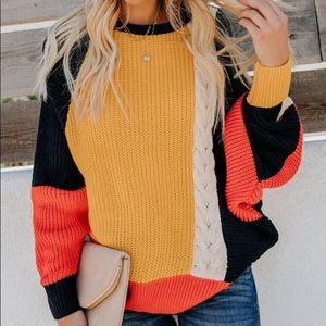 Abstract Colorblock Knit Dolman Sweater